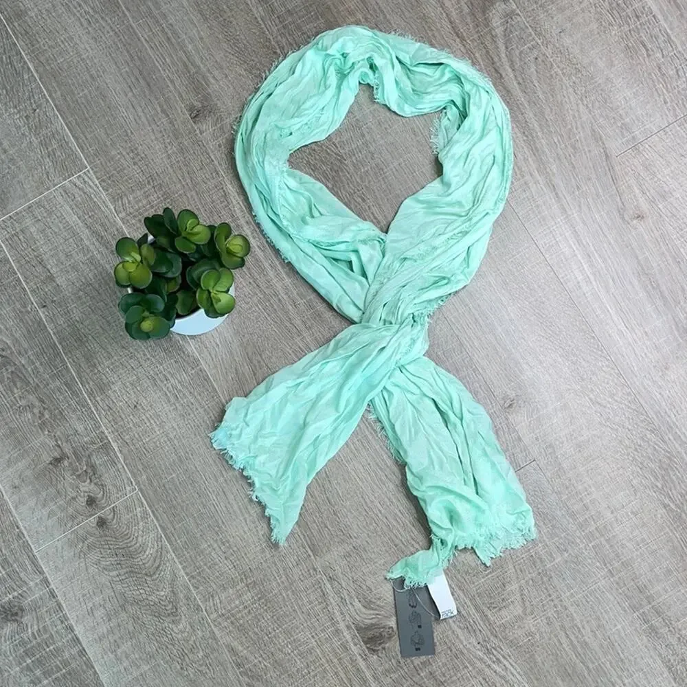 NWT NORDSTROM RACK Teal Mint Fringe Edge Scarf